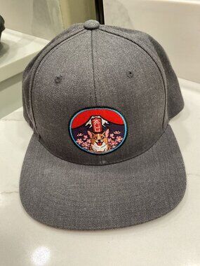 Classics Grey Wool Blend Cap Featuring Patch with Corgi Dog and Mt. Fuji